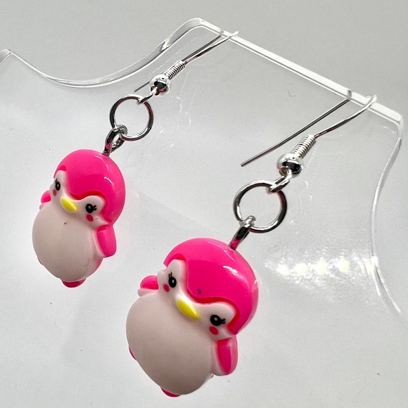 Penguin Earrings - Pink Baby Penguins - Baby Shower Earrings - Zoo Earrings - Picture 7 of 9